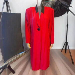 VTG 60-70s The Jones Girl Blazer Jacket Midi Dress Red Black ButtonUp USA Lady L